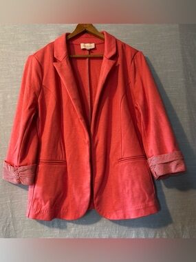 Skies Are Blue Blazer Open Front 3/4 Sleeves Coral Women’s Sz M